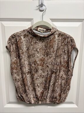 Open Edit Brown Snake-Print Mock Neck Women’s Top